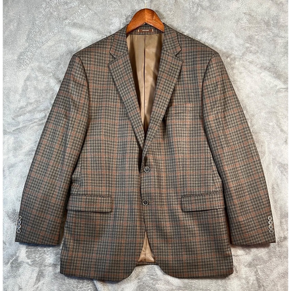 Peter Millar Loro Piana Wool Blazer Mens 44T Brown Plaid Check Classic Old Money
